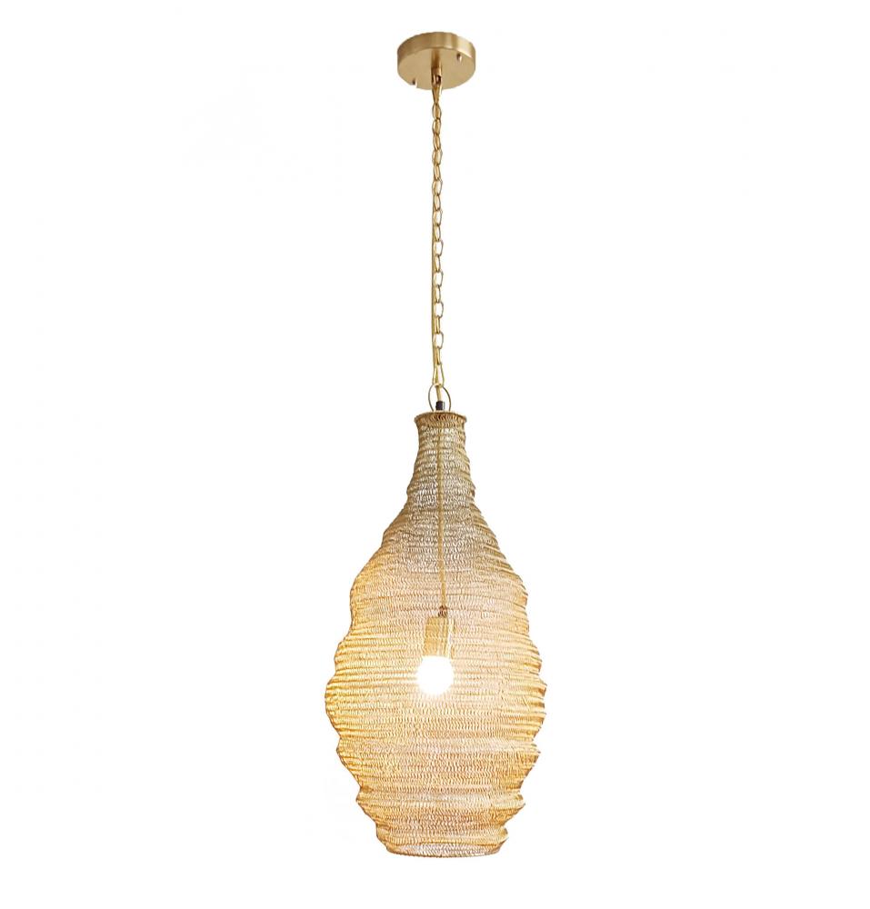 1-Light Gold Pendant With A Chain Basket Shade